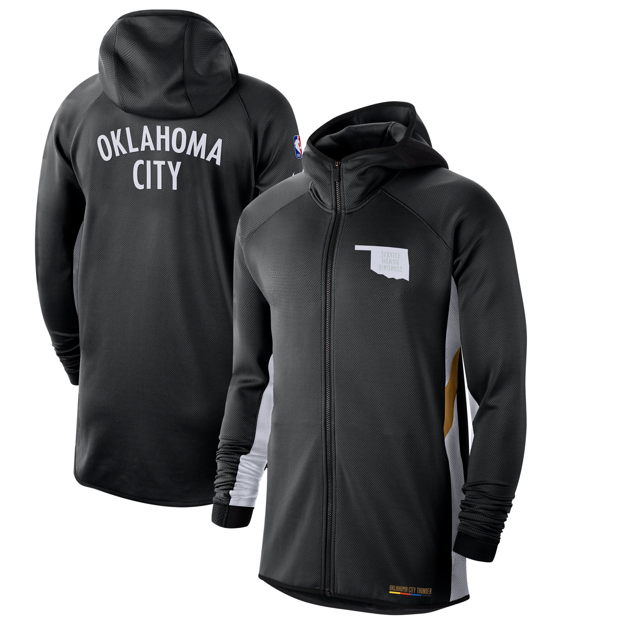 Men Nike Oklahoma City Thunder Black White 201920 Earned Edition Showtime FullZip Performance Hoodie->new orleans pelicans->NBA Jersey